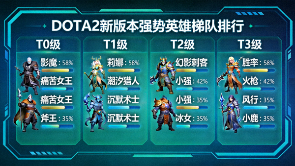 DOTA2新版本强势英雄梯队排行数据示意图