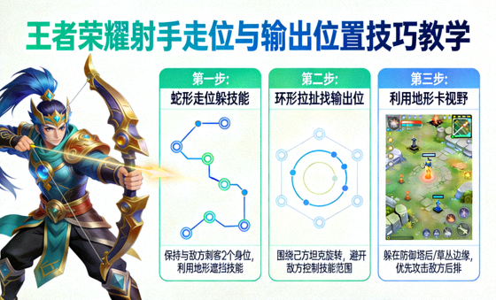 王者荣耀射手走位与输出位置技巧教学示意图